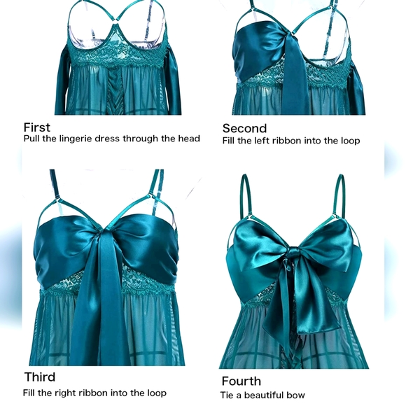 Avidlove Lingerie Self Knot Front Lace Babydoll Mesh Lingerie - Picture 3 of 5